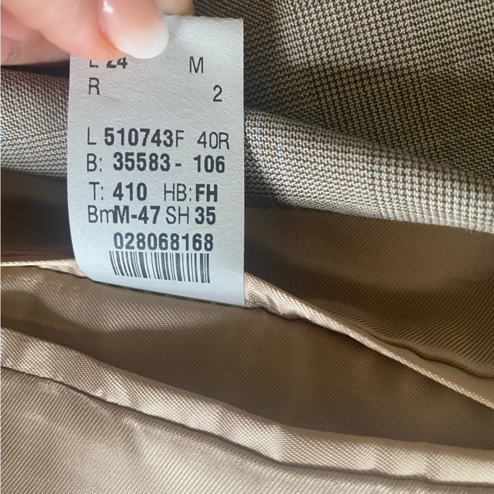 Lauren Ralph Lauren 100% Wool Executive Suit Beige Windowpane‎ Coat Size 40 R